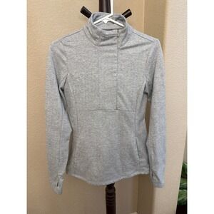 Kyodan Outdoor Womens Grey Herringbone Fleece Quarter Zip Pullover Thumbholes S